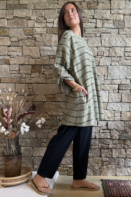 Porto Button Back Breton Tunic Khaki 